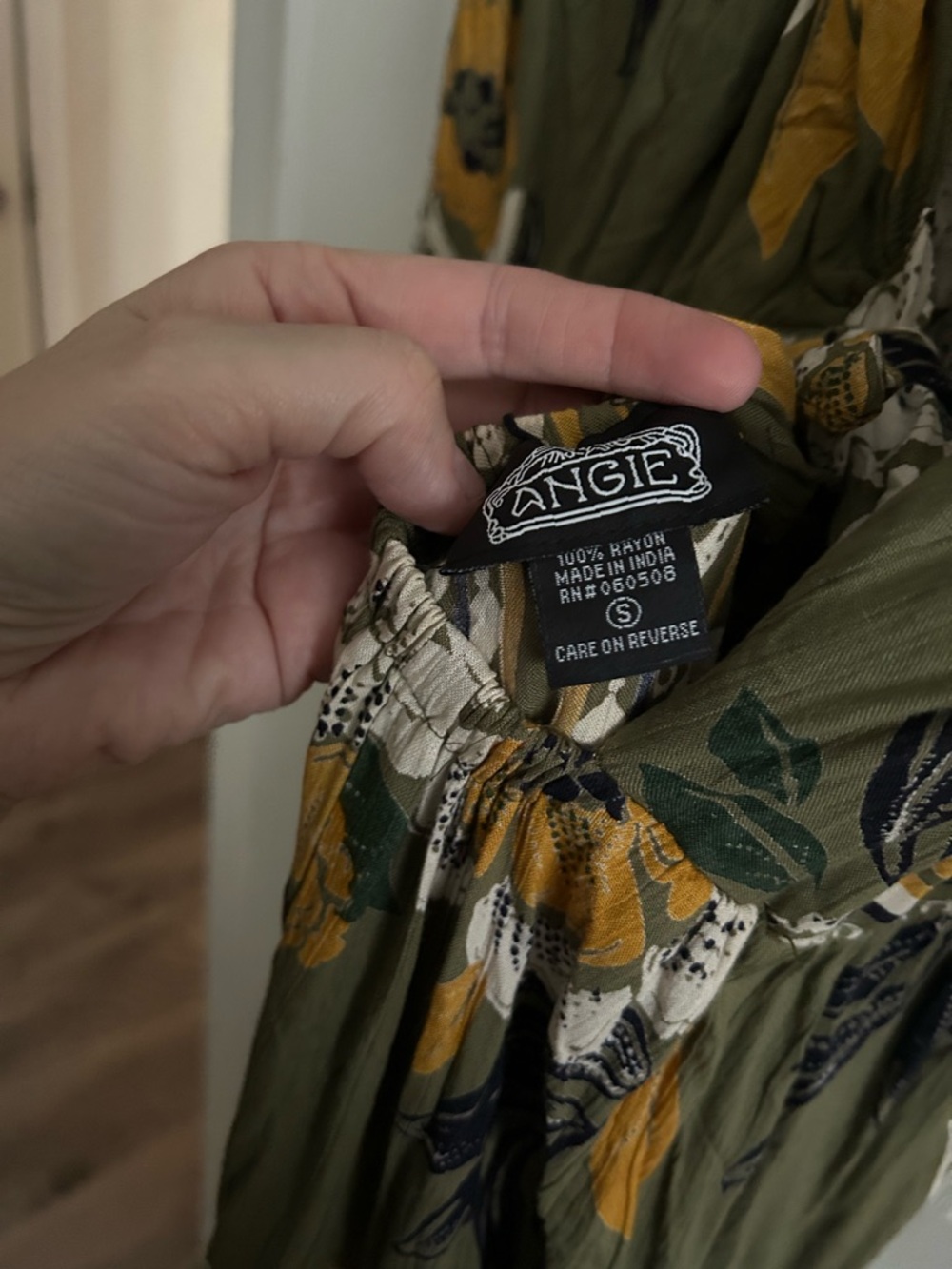 Angie Olive Green Floral Maxi Dress with Puff Sleeves - Picture 6 of 6